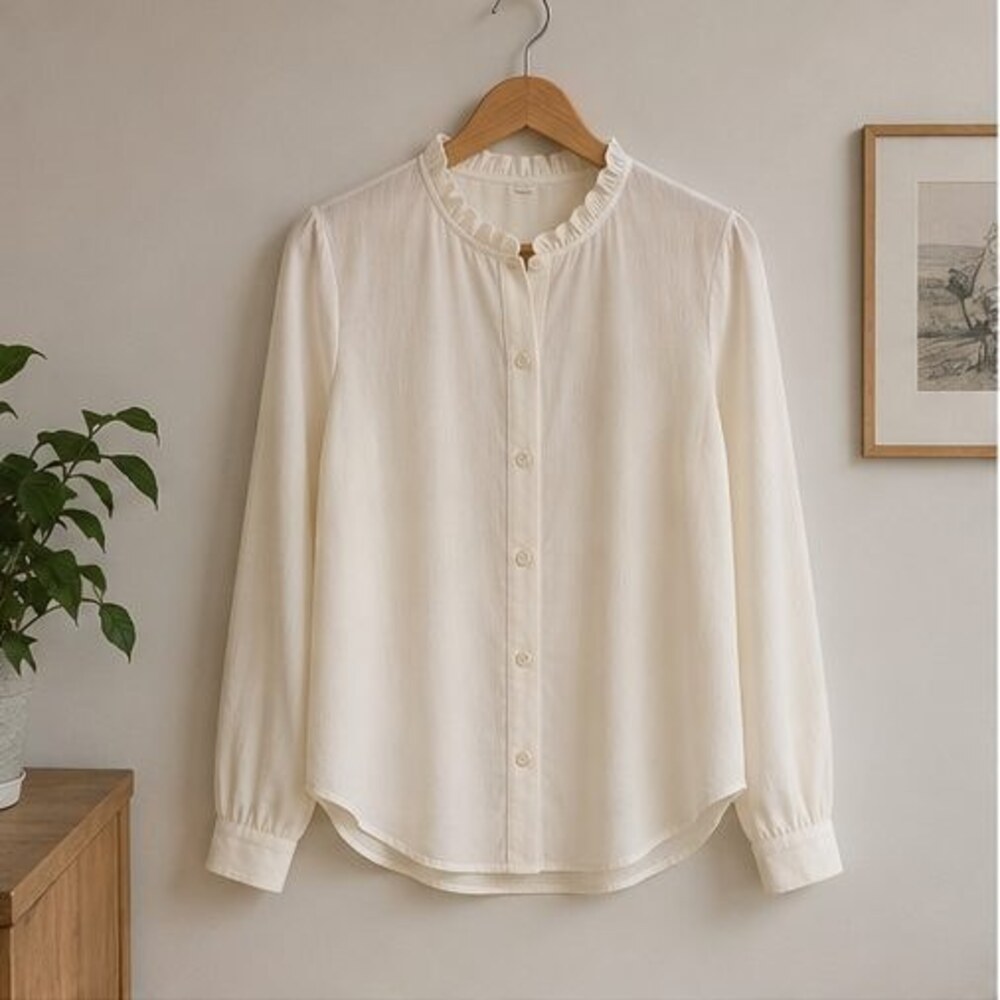 Cream Ruffle Collar Blouse